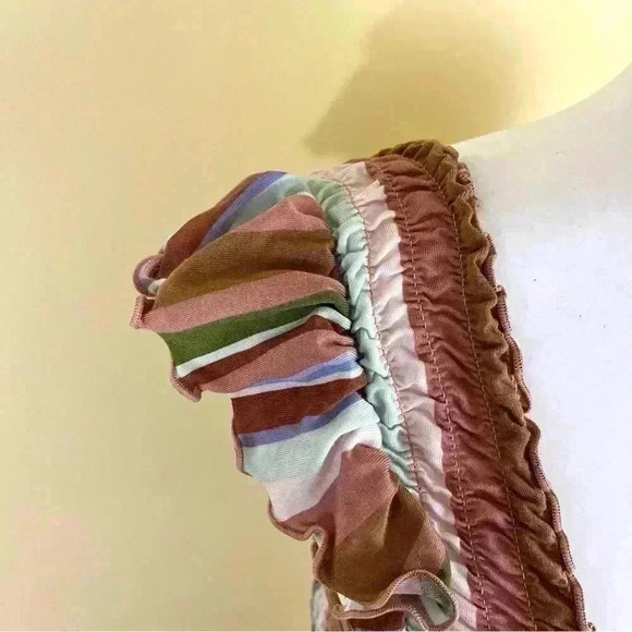 Nordstrom Striped Peasant Boho Ruffle SleeveFit Flare Mini Sun Dress Size M - Picture 4 of 15